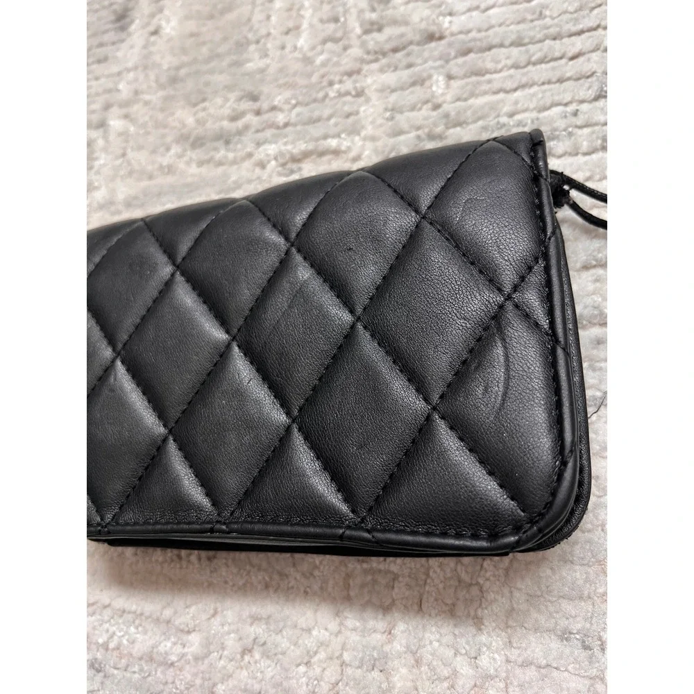 ALDO Black Quilted Faux Leather Clutch‎ Bag Multi Compartment